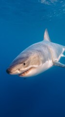 Fototapeta premium close up of a great white shark with copy space.