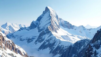 Obraz premium Snow-covered mountain peak, pristine landscape , sublime, serene, majestic