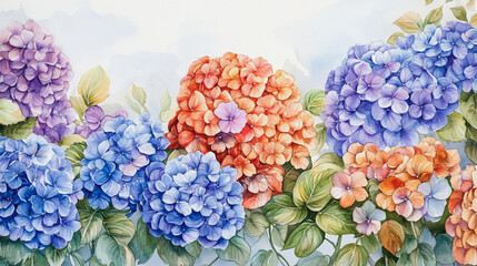 watercolor botanical Hydrangea flowers texture template background.Elegant wedding invitation card background . Minimal hand painted Design for wedding or Valentine's Day
