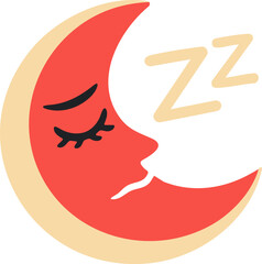 A red moon with a white circle in the middle. The circle has the letters ZZZ on it