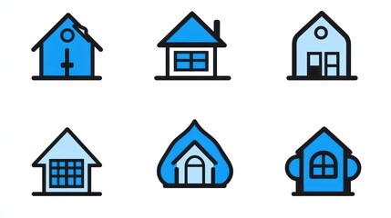 Fototapeta premium Blue house icons; various styles; real estate website