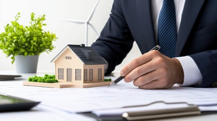 Architect Designing Eco-Friendly Home, Sustainable Real Estate Development