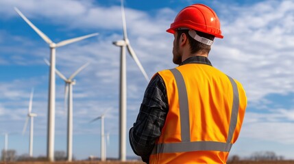 Engineer Inspecting Wind Turbines - Renewable Energy and Sustainable Power Generation