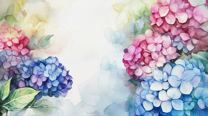 watercolor botanical Hydrangea flowers texture template background.Elegant wedding invitation card background . Minimal hand painted Design for wedding or Valentine's Day
