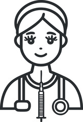 Obraz premium Line art illustration of a female nurse or doctor wearing a stethoscope and smiling