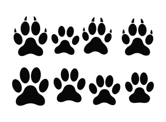 Fototapeta premium Stylish Animal Paw Prints Silhouettes for Home Decor and Art Projects on white background