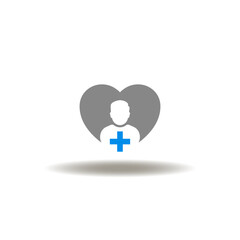 Vector illustration of heart and person with medical pharmacy cross. Symbol of patient confidentiality. Icon of patient care.