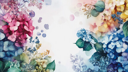 watercolor botanical Hydrangea flowers texture template background.Elegant wedding invitation card background . Minimal hand painted Design for wedding or Valentine's Day
