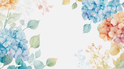 watercolor botanical Hydrangea flowers texture template background.Elegant wedding invitation card background . Minimal hand painted Design for wedding or Valentine's Day
