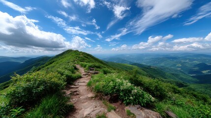 Fototapeta premium Scenic mountain trail under a cloudy sky