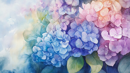 Obraz premium watercolor botanical Hydrangea flowers texture template background.Elegant wedding invitation card background . Minimal hand painted Design for wedding or Valentine's Day 