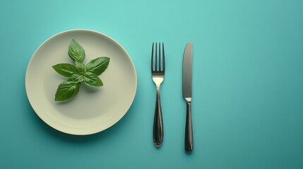 Fresh basil sprig on a plate, ready to eat