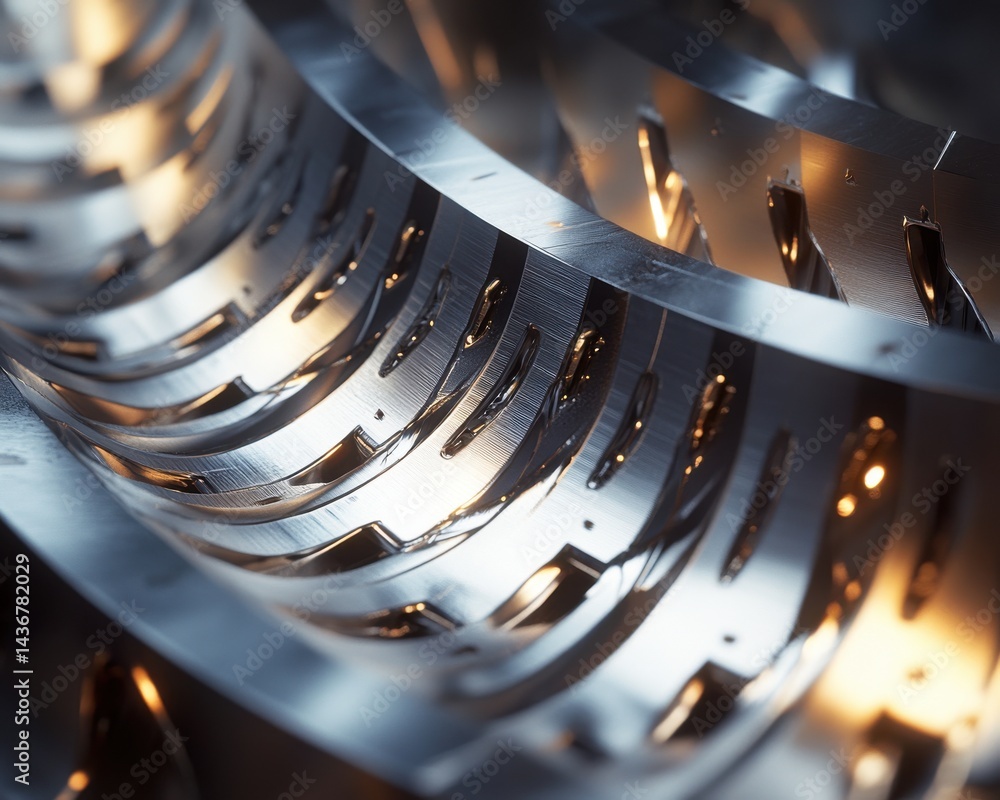 Poster intricate close-up of precision-engineered metallic components with a futuristic glow.