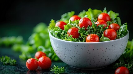 Fresh salad bowl with cherry tomatoes and greens