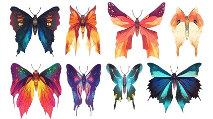 Obraz premium Colorful butterfly collection; nature, wildlife, insect, wings, design, background, illustration, graphic, print