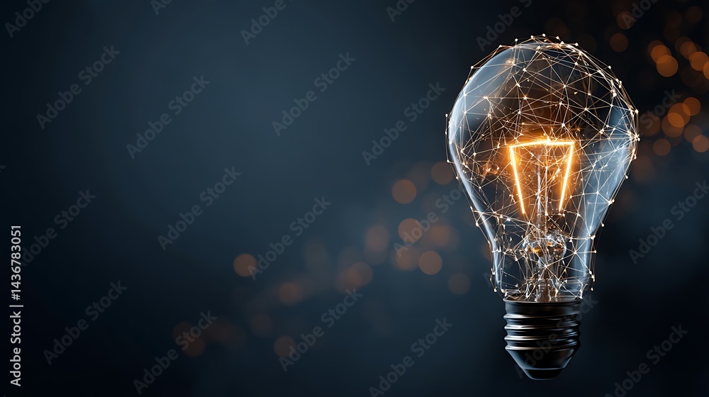 Aufkleber a light bulb with a complex digital network inside against a dark technological background, artifici