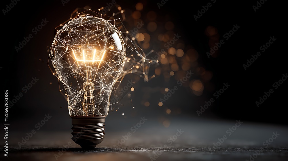 Leinwandbilder a light bulb with a complex digital network inside against a dark technological background, artifici