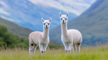 Obraz premium Two alpacas in a grassy field
