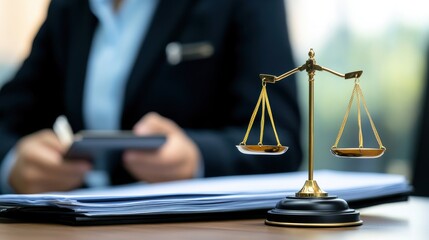 Scales of Justice on Lawyer's Desk, Legal Profession Concept