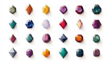 Colorful gemstone collection, isolated on white, game asset, design element