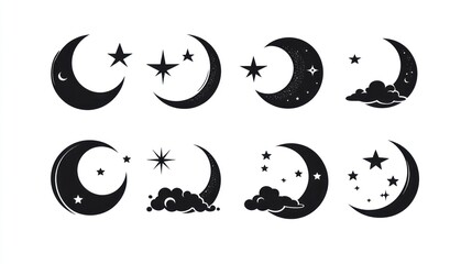 Obraz premium Crescent moon stars night sky icons design