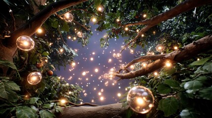 Enchanted tree with glowing orbs and foliage