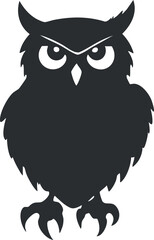 Black silhouette of an owl with sharp eyes and claws perched, symbolizing nocturnal wildlife and mystery
