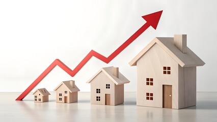 Real Estate Ascent: A dynamic visual showcasing the upward trajectory of the real estate market, as miniature houses climb the metaphorical ladder of success.