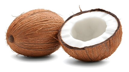 Coconut Halves Isolated on White Background for Culinary Use