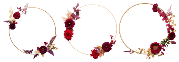 PNG Elegant floral hoop wreaths, element set on transparent background