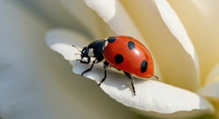 Fototapeta premium Ladybug on White Flower Petal (Photo)
