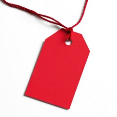 Red price tag hanging by string