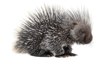 Naklejka premium A baby porcupine with its quills raised in a protective pose, transparent background