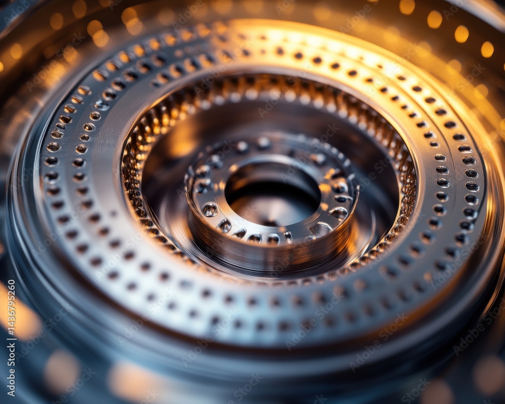 Poster close-up of intricate metallic gears showcasing precision engineering and shine.