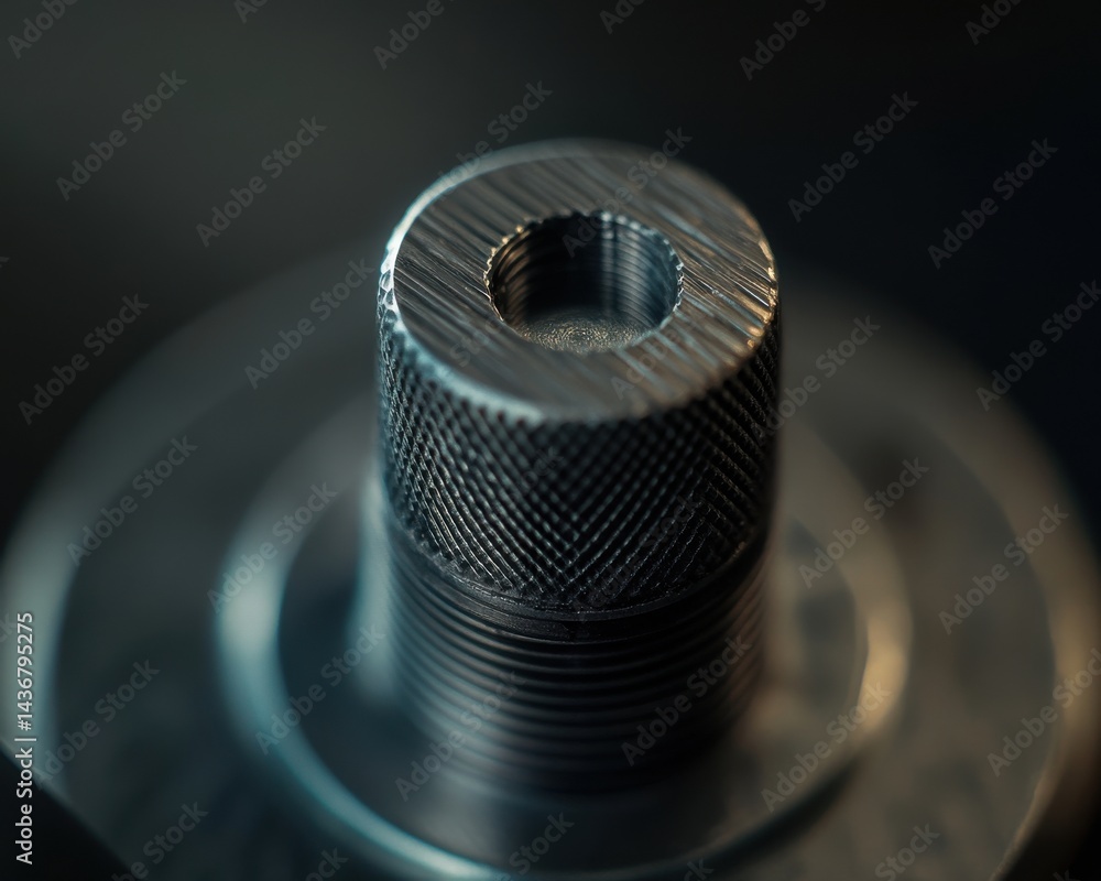 Aufkleber close-up of a textured metal component showcasing intricate details and precision engineering.