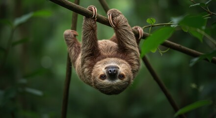 Fototapeta premium Sloth hanging upside down, Photo