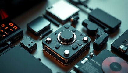 Fototapeta premium group of electronic devices sitting on top of a table