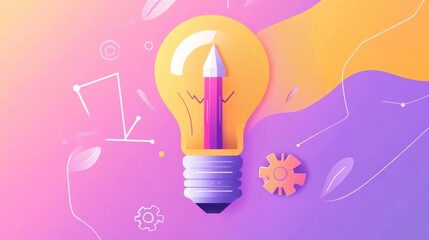 Idea, pencil, lightbulb, creativity, design, abstract background, marketing