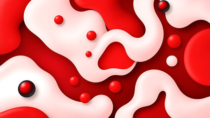 Abstract Fluid Art Background Design with Red and White Textured Patterns