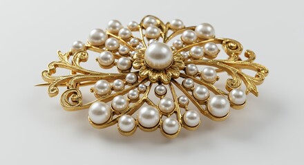 Elegant Gold Brooch Adorned with Pearls for Sophisticated Fashion Accessory