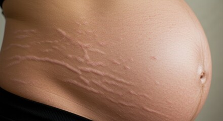 Stretch Marks on Pregnant Belly - Photo
