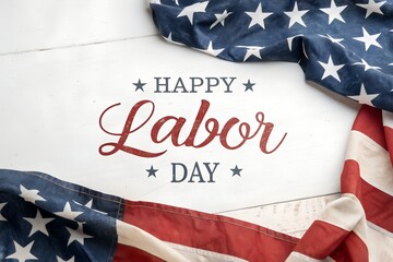 USA Labor Day greeting card with brush stroke background in United States national flag colors and hand lettering text Happy Labor Day. Vector illustration.