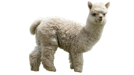 Fototapeta premium A fluffy baby alpaca standing on a grassy hill, transparent background,