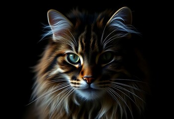 close up of a cat on a black background