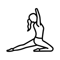 Fototapeta premium Yoga icon with a stretching figure in outline style for fitness, wellness, and mindfulness concept