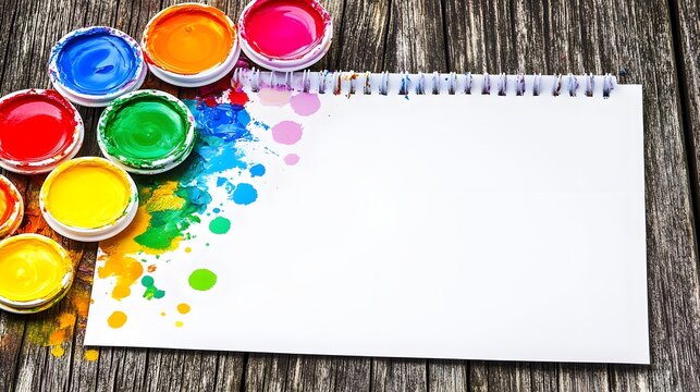 Colorful Watercolor Paints on Blank Canvas with Splash Effect