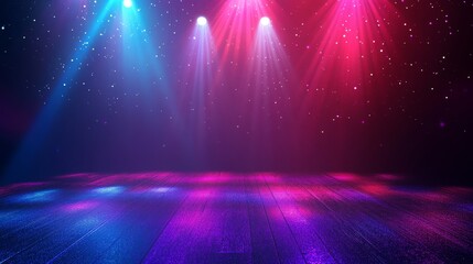 Studio disco lights on floor. Party lighting equipment for shows and events. 