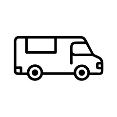 RV van icon in outline style for travel, adventure, and camping concept