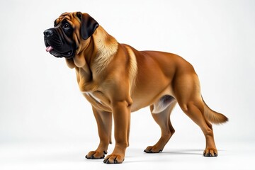 Obraz premium Majestic mastiff, powerful stance, white background, profile, animal portrait