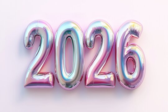 Colorful balloon numbers representing the year 2026 designed for celebrations or events